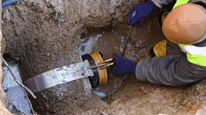 Technician performing underground drainage repair for foundation protection and gutter systems in Sacramento, CA